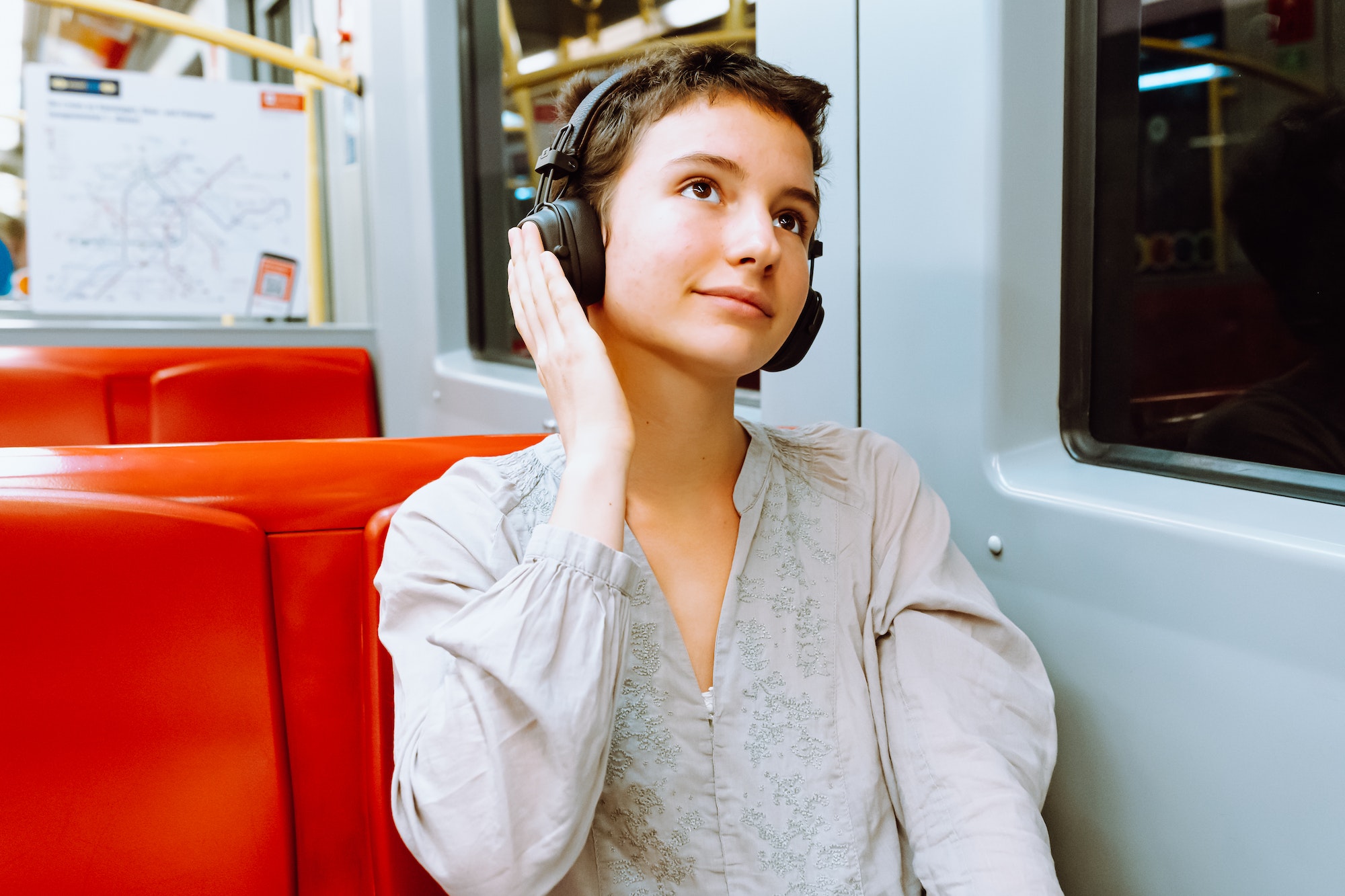 Travel by train listening to music